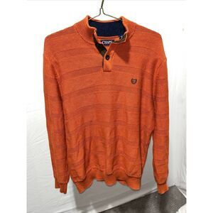 Chaps Large Men's Sweater Pull Over‎ Orange Brown Button Casual Navy